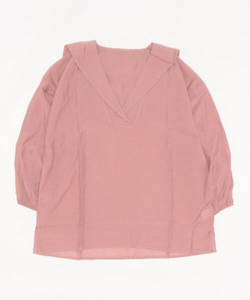 STUMBLY◆21SS/ノーカラーシアーブラウス/長袖ブラウス/36/ポリエステル/WHT/535-1110214 ノーカラーロング丈ジョーゼット長袖シャツ（シャツ/ブラウス