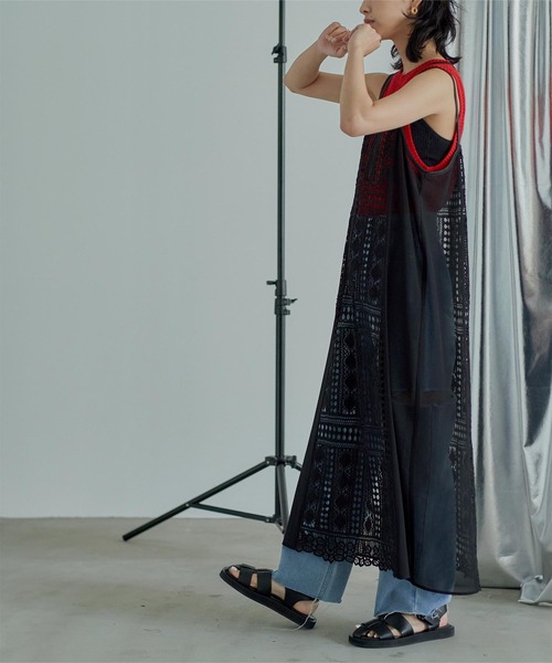 miette（ミエット）の「バッククロスレースキャミソールワンピース（ワンピース・レディース・ブラック/オレンジ・FREE）」の8枚目の写真