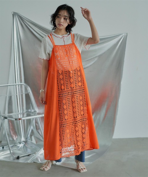 miette（ミエット）の「バッククロスレースキャミソールワンピース（ワンピース・レディース・ブラック/オレンジ・FREE）」の18枚目の写真