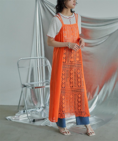 miette（ミエット）の「バッククロスレースキャミソールワンピース（ワンピース・レディース・ブラック/オレンジ・FREE）」の3枚目の写真