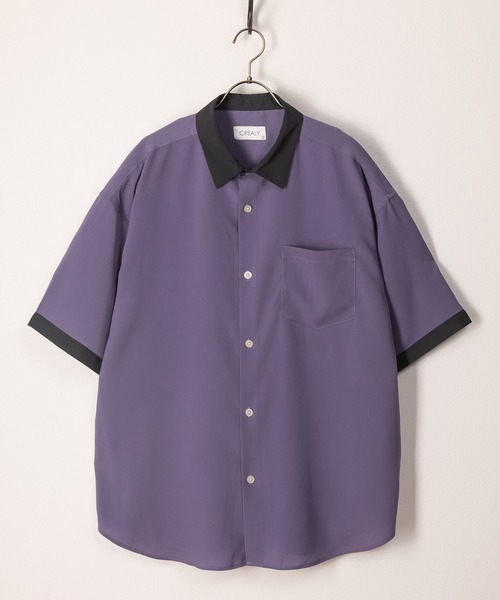 SlashDate（スラッシュデイト）の「アムンゼン切替配色シャツ/レギュラーカラー/梨地/ビッグシルエット（シャツ/ブラウス・メンズ・グリーン/ブルー/パープル系その他/パープル/グレー/ブラック・M/L/XL）」の6枚目の写真