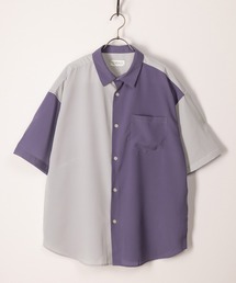 アムンゼン切替配色シャツ/レギュラーカラー/梨地/ビッグシルエット