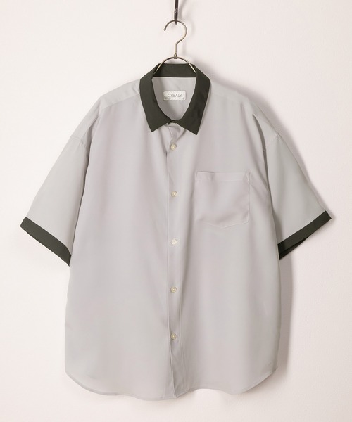 SlashDate（スラッシュデイト）の「アムンゼン切替配色シャツ/レギュラーカラー/梨地/ビッグシルエット（シャツ/ブラウス・メンズ・グリーン/ブルー/パープル系その他/パープル/グレー/ブラック・M/L/XL）」の3枚目の写真