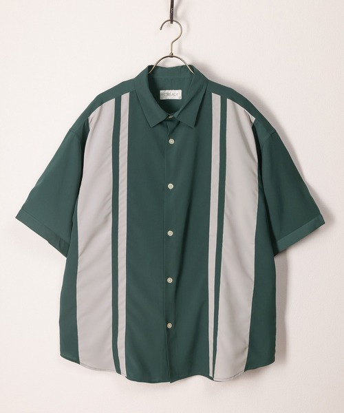 SlashDate（スラッシュデイト）の「アムンゼン切替配色シャツ/レギュラーカラー/梨地/ビッグシルエット（シャツ/ブラウス・メンズ・グリーン/ブルー/パープル系その他/パープル/グレー/ブラック・M/L/XL）」の4枚目の写真