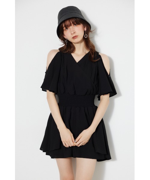 rienda（リエンダ）の「スリットスリーブカシュクールロンパース 夏服（つなぎ/オールインワン・レディース・ライトグレー/ベージュ系その他/ブラック/ブラック系その他・SMALL/MEDIUM）」の2枚目の写真