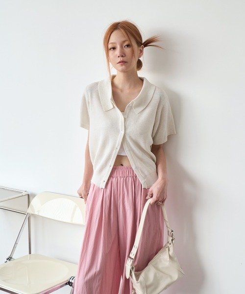 UNE MANSION(ユヌマンション)の「【MDおすすめ大人気アイテム!】カラーネック半袖リブニットカーディガン(カーディガン/ボレロ・レディース・スカイブルー/ブラック/ベージュ/グレー/ピンク・FREE)」の14枚目の写真