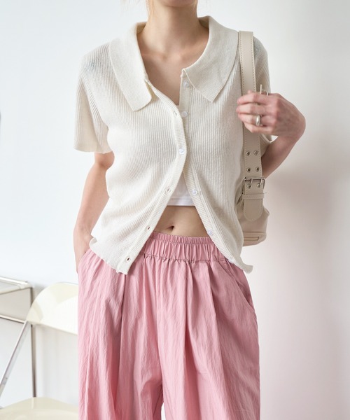 UNE MANSION(ユヌマンション)の「【MDおすすめ大人気アイテム!】カラーネック半袖リブニットカーディガン(カーディガン/ボレロ・レディース・スカイブルー/ブラック/ベージュ/グレー/ピンク・FREE)」の13枚目の写真