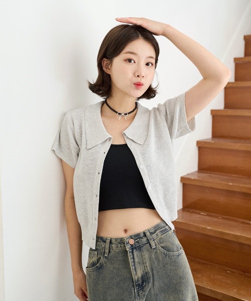 UNE MANSION(ユヌマンション)の「【MDおすすめ大人気アイテム!】カラーネック半袖リブニットカーディガン(カーディガン/ボレロ・レディース・スカイブルー/ブラック/ベージュ/グレー/ピンク・FREE)」の17枚目の写真