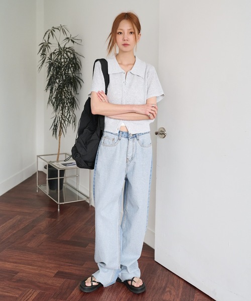 UNE MANSION(ユヌマンション)の「【MDおすすめ大人気アイテム!】カラーネック半袖リブニットカーディガン(カーディガン/ボレロ・レディース・スカイブルー/ブラック/ベージュ/グレー/ピンク・FREE)」の21枚目の写真