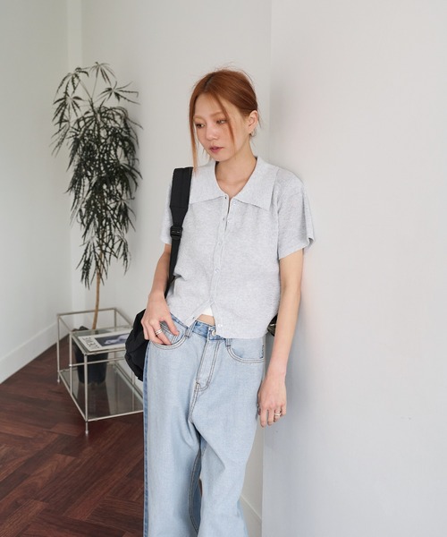 UNE MANSION(ユヌマンション)の「【MDおすすめ大人気アイテム!】カラーネック半袖リブニットカーディガン(カーディガン/ボレロ・レディース・スカイブルー/ブラック/ベージュ/グレー/ピンク・FREE)」の20枚目の写真