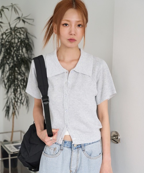 UNE MANSION(ユヌマンション)の「【MDおすすめ大人気アイテム!】カラーネック半袖リブニットカーディガン(カーディガン/ボレロ・レディース・スカイブルー/ブラック/ベージュ/グレー/ピンク・FREE)」の8枚目の写真