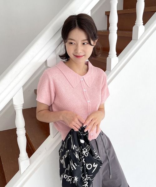 UNE MANSION(ユヌマンション)の「【MDおすすめ大人気アイテム!】カラーネック半袖リブニットカーディガン(カーディガン/ボレロ・レディース・スカイブルー/ブラック/ベージュ/グレー/ピンク・FREE)」の9枚目の写真