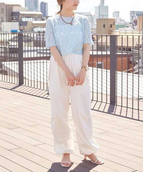 w closet(ダブルクローゼット)の「袖ラインレースプルオーバー(Tシャツ/カットソー・レディース・オフホワイト/ブラック/ブルー・FREE)」の14枚目の写真