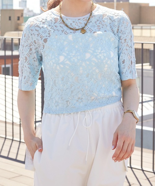 w closet(ダブルクローゼット)の「袖ラインレースプルオーバー(Tシャツ/カットソー・レディース・オフホワイト/ブラック/ブルー・FREE)」の10枚目の写真