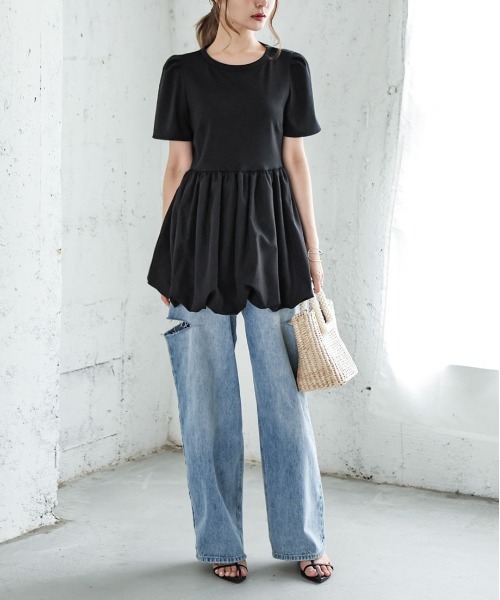 La-gemme(ラジェム)の「ドッキングバルーントップス(Tシャツ/カットソー・レディース・ブラック/ホワイト・フリー)」の11枚目の写真
