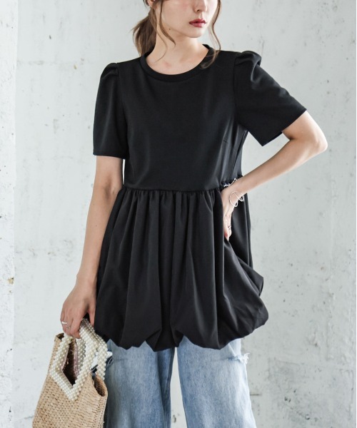 La-gemme(ラジェム)の「ドッキングバルーントップス(Tシャツ/カットソー・レディース・ブラック/ホワイト・フリー)」の4枚目の写真