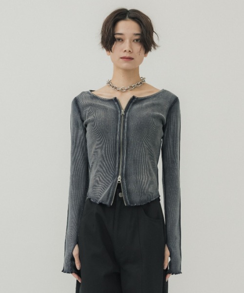 STUDIOUS(ステュディオス)の「【STUDIOUS/ステュディオス】ジップアップリブトップ(Tシャツ/カットソー・レディース・ダークグレー/ライトベージュ/ネイビー・FREE)」の11枚目の写真