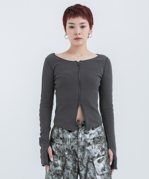 STUDIOUS(ステュディオス)の「【STUDIOUS/ステュディオス】ジップアップリブトップ(Tシャツ/カットソー・レディース・ダークグレー/ライトベージュ/ネイビー・FREE)」の16枚目の写真