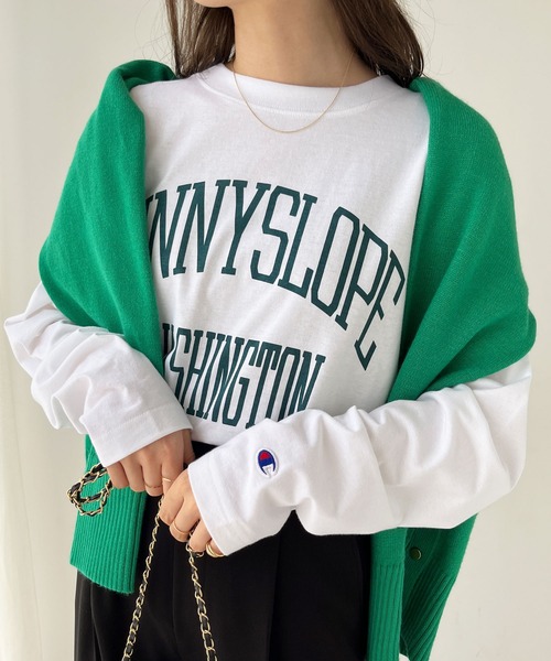 Champion(チャンピオン)の「【新色追加】【Champion】ロゴロンT(Tシャツ/カットソー・レディース・ブラック/オフホワイト/ホワイト系その他/ブラック系その他/ホワイト系その他2・MEDIUM/LARGE/X-LARGE)」の2枚目の写真