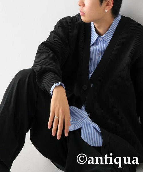 antiqua（アンティカ）の「スポンジニットカーディガン（ニット/セーター・レディース・グリーン/マスタード/カーキ系/ブルー/ブラック・FREE）」の9枚目の写真