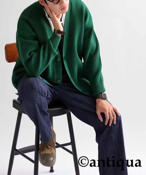 antiqua（アンティカ）の「スポンジニットカーディガン（ニット/セーター・レディース・グリーン/マスタード/カーキ系/ブルー/ブラック・FREE）」の11枚目の写真