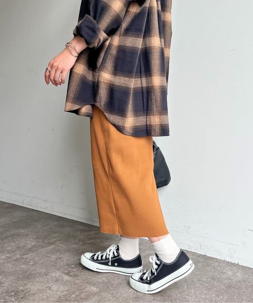 CPCM（シーピーシーエム）の「リブナロースカート（スカート・レディース・グリーン/グレー/マスタード/ブラック/ライトベージュ・FREE）」の7枚目の写真