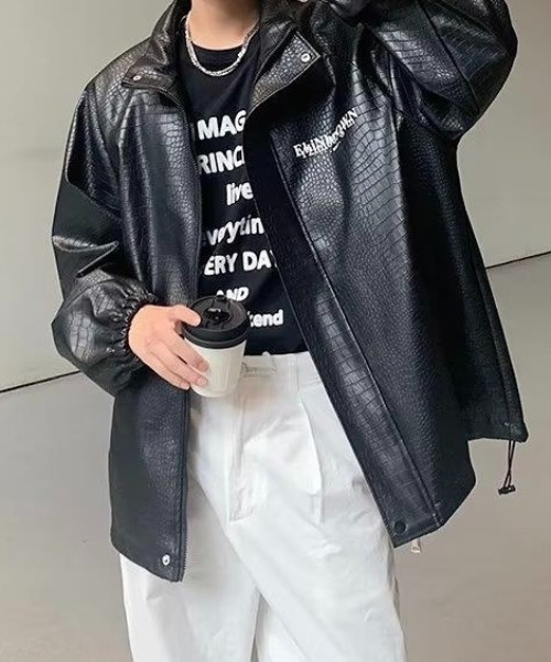 Burner（バーナー）の「【OKUOKU　0909】ジャケット / カジュアル / クロコダイル柄 oku-outer-681776991712-72 U（ライダースジャケット・メンズ・ブラック・M/XL/L）」の7枚目の写真