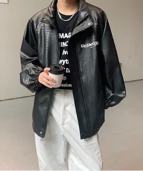 Burner（バーナー）の「【OKUOKU　0909】ジャケット / カジュアル / クロコダイル柄 oku-outer-681776991712-72 U（ライダースジャケット・メンズ・ブラック・M/XL/L）」の5枚目の写真