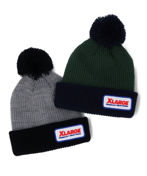 XLARGE(エクストララージ)の「POMPOM BI COLOR KNIT CAP(ニットキャップ/ビーニー・メンズ・グリーン/グレー・ONE SIZE)」の3枚目の写真