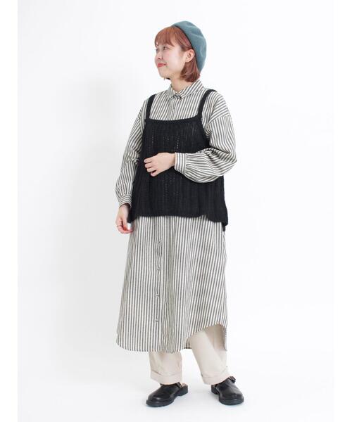 Samansa Mos2（サマンサ モスモス）の「【リサイクルヤーン】シャツワンピース（ワンピース・レディース・ブラウン/ブラック/パープル/ベージュ/チャコールグレー・F）」の2枚目の写真