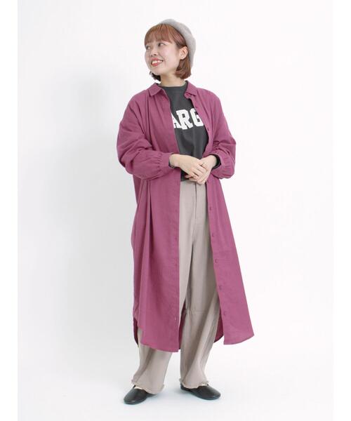 Samansa Mos2（サマンサ モスモス）の「【リサイクルヤーン】シャツワンピース（ワンピース・レディース・ブラウン/ブラック/パープル/ベージュ/チャコールグレー・F）」の6枚目の写真