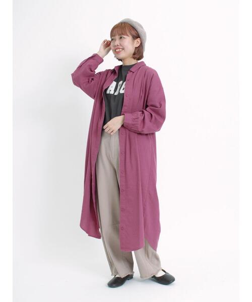 Samansa Mos2（サマンサ モスモス）の「【リサイクルヤーン】シャツワンピース（ワンピース・レディース・ブラウン/ブラック/パープル/ベージュ/チャコールグレー・F）」の7枚目の写真