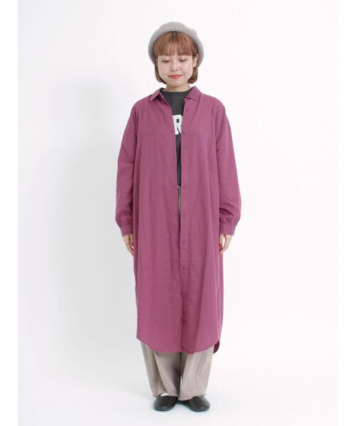 Samansa Mos2（サマンサ モスモス）の「【リサイクルヤーン】シャツワンピース（ワンピース・レディース・ブラウン/ブラック/パープル/ベージュ/チャコールグレー・F）」の8枚目の写真