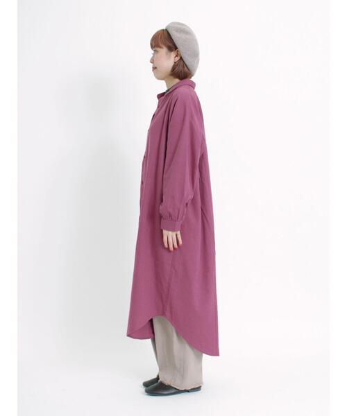 Samansa Mos2（サマンサ モスモス）の「【リサイクルヤーン】シャツワンピース（ワンピース・レディース・ブラウン/ブラック/パープル/ベージュ/チャコールグレー・F）」の9枚目の写真
