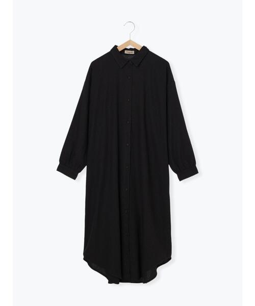 Samansa Mos2（サマンサ モスモス）の「【リサイクルヤーン】シャツワンピース（ワンピース・レディース・ブラウン/ブラック/パープル/ベージュ/チャコールグレー・F）」の19枚目の写真