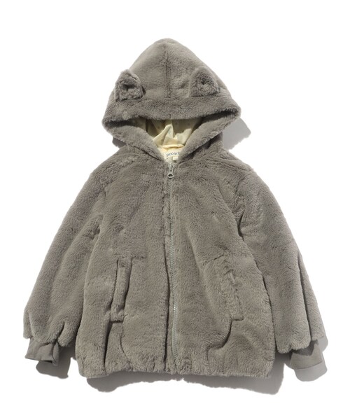 SHOO・LA・RUE(シューラルー)の「◆【110-140cm】フェイクファー耳つきパーカ(ブルゾン・キッズ・チャコールグレー/アイボリー・11/12/13/14)」の1枚目の写真