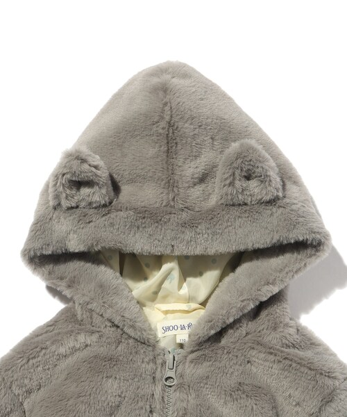 SHOO・LA・RUE(シューラルー)の「◆【110-140cm】フェイクファー耳つきパーカ(ブルゾン・キッズ・チャコールグレー/アイボリー・11/12/13/14)」の12枚目の写真