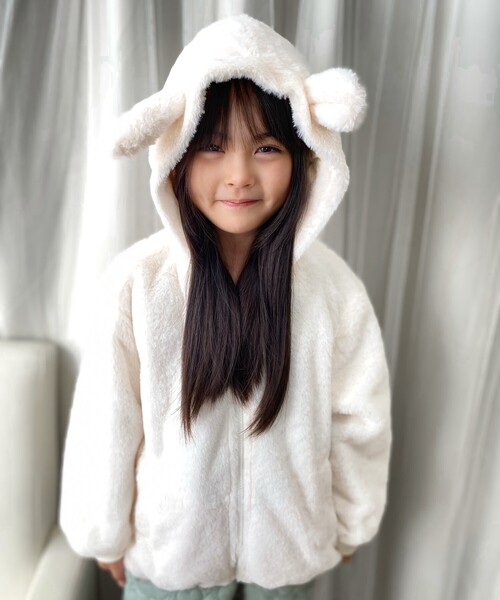SHOO・LA・RUE(シューラルー)の「◆【110-140cm】フェイクファー耳つきパーカ(ブルゾン・キッズ・チャコールグレー/アイボリー・11/12/13/14)」の15枚目の写真