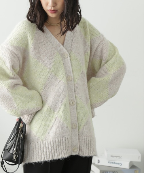 FREE'S MART（フリーズマート）の「アーガイルヘアリーカーディガン（カーディガン/ボレロ・レディース・ピンク/ライトグリーン/グリーン系その他3・FREE）」の2枚目の写真