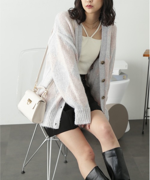 FREE'S MART（フリーズマート）の「アーガイルヘアリーカーディガン（カーディガン/ボレロ・レディース・ピンク/ライトグリーン/グリーン系その他3・FREE）」の4枚目の写真