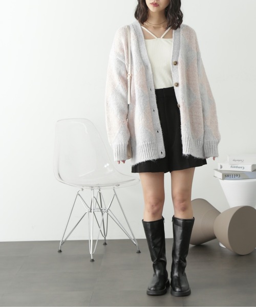 FREE'S MART（フリーズマート）の「アーガイルヘアリーカーディガン（カーディガン/ボレロ・レディース・ピンク/ライトグリーン/グリーン系その他3・FREE）」の7枚目の写真