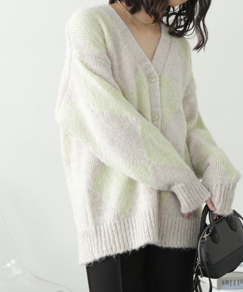 FREE'S MART（フリーズマート）の「アーガイルヘアリーカーディガン（カーディガン/ボレロ・レディース・ピンク/ライトグリーン/グリーン系その他3・FREE）」の13枚目の写真