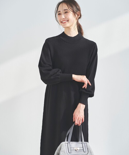 ANY SIS（エニィスィス）の「【洗える】バスケット編み切替えニット ワンピース（ワンピース・レディース・ブラック系/グレー系/スカイブルー系・2/3/1）」の6枚目の写真