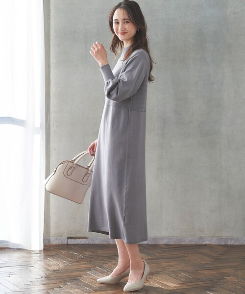 ANY SIS（エニィスィス）の「【洗える】バスケット編み切替えニット ワンピース（ワンピース・レディース・ブラック系/グレー系/スカイブルー系・2/3/1）」の7枚目の写真