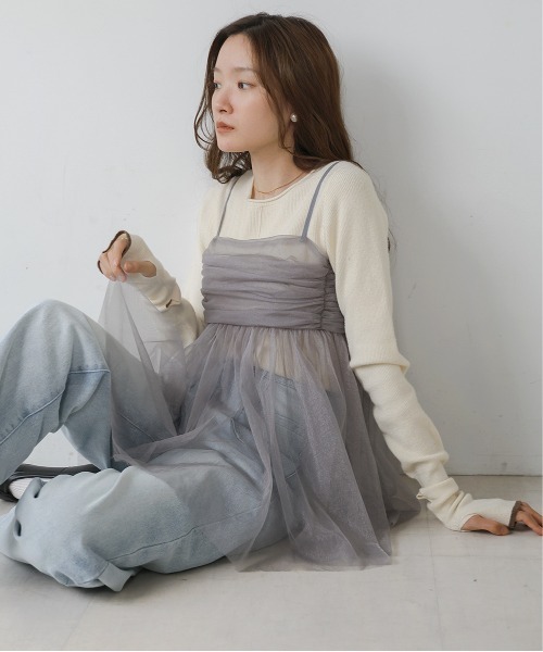 Bab(バブ)の「【新色追加】ラメチュールキャミトップス(ベスト・レディース・チャコールグレー/ホワイト系その他/ピンクベージュ・FREE)」の10枚目の写真