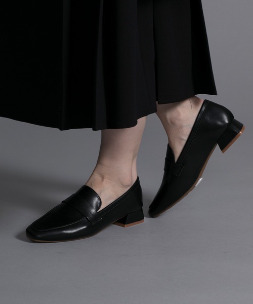 セール】【shoes365】ローヒールスクエアトゥローファー