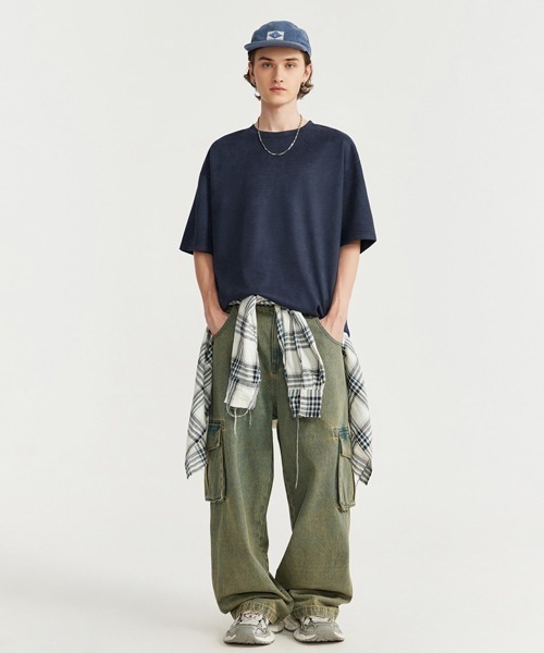 Ressaca（レサーカ）の「オーバーサイズ フェイクスエード無地Tシャツ（Tシャツ/カットソー・メンズ・グレー/ネイビー/グリーン・XL/L/M）」の9枚目の写真