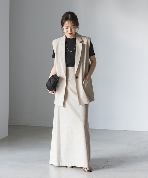 Noble（ノーブル）の「コットンリネンAラインマキシスカート（スカート・レディース・ブラック/ベージュ・36/38/40）」の8枚目の写真
