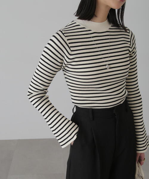 FREE'S MART（フリーズマート）の「◆［洗える］マシンウォッシャブルボトルネックリブニット（ニット/セーター・レディース・ブラック/ホワイト/ホワイト系その他/オレンジ・FREE）」の3枚目の写真