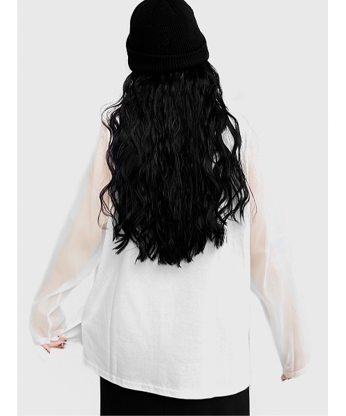 LVEU.(ラブユ.)の「【LVEU.】コットンドッキングシアートップス / トップス カットソー シフォン シアー シースルー 長袖 ブラック ホワイト(Tシャツ/カットソー・レディース・ホワイト/ブラック・FREE)」の17枚目の写真